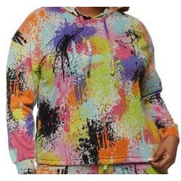 Jolie & Joy Abstract Graphic Print Pullover Hoodie Sweater Multicolor L NWT - Picture 2 of 10